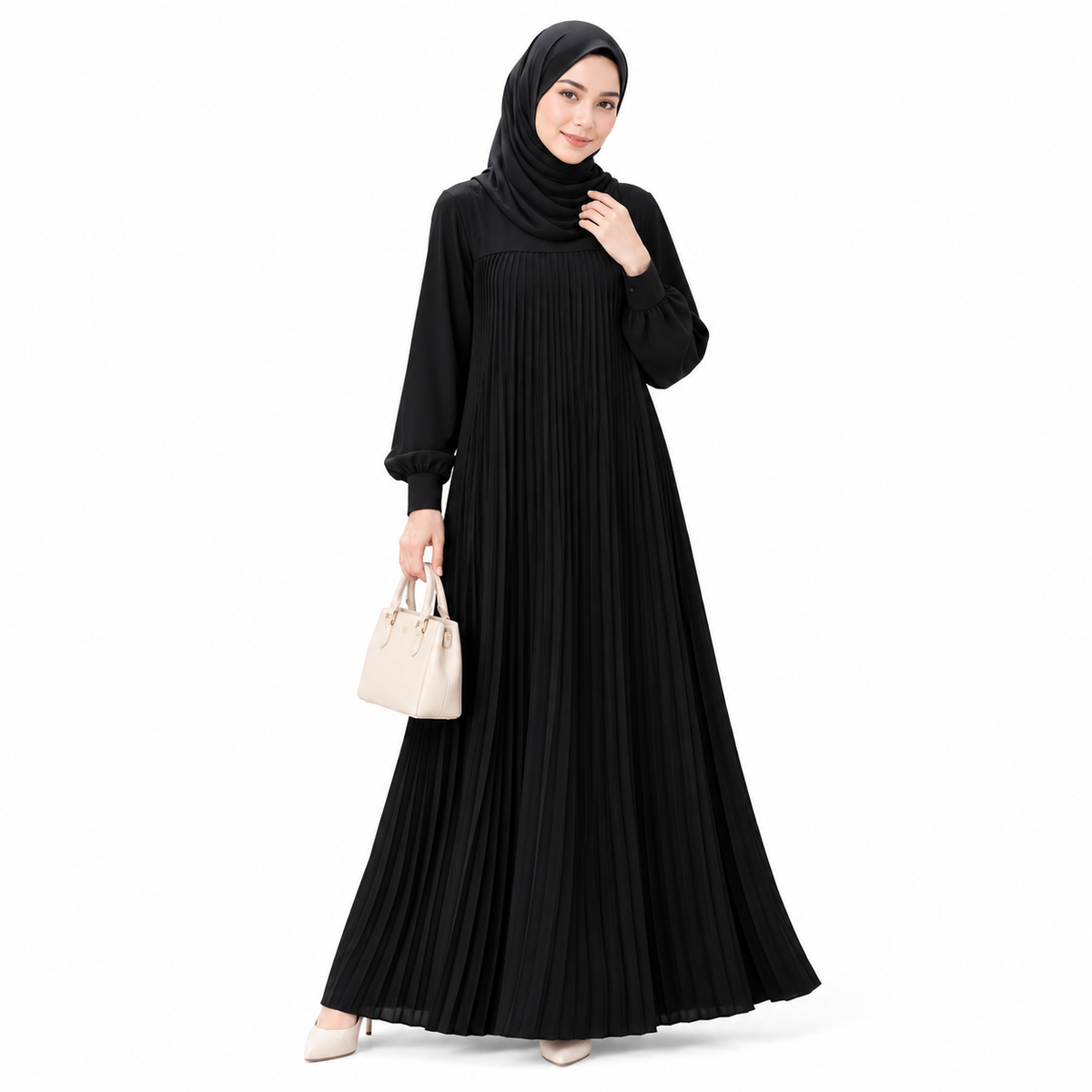 ZOALIN - Pleated Abaya - Black - front