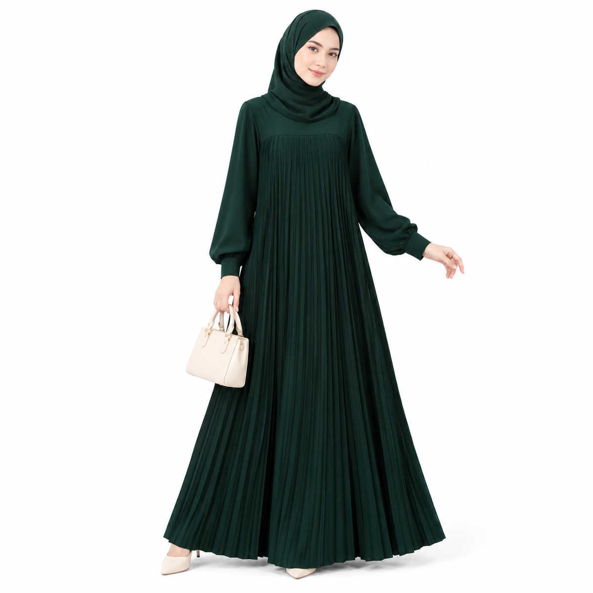 ZOALIN - Pleated Abaya - Forest Green - front