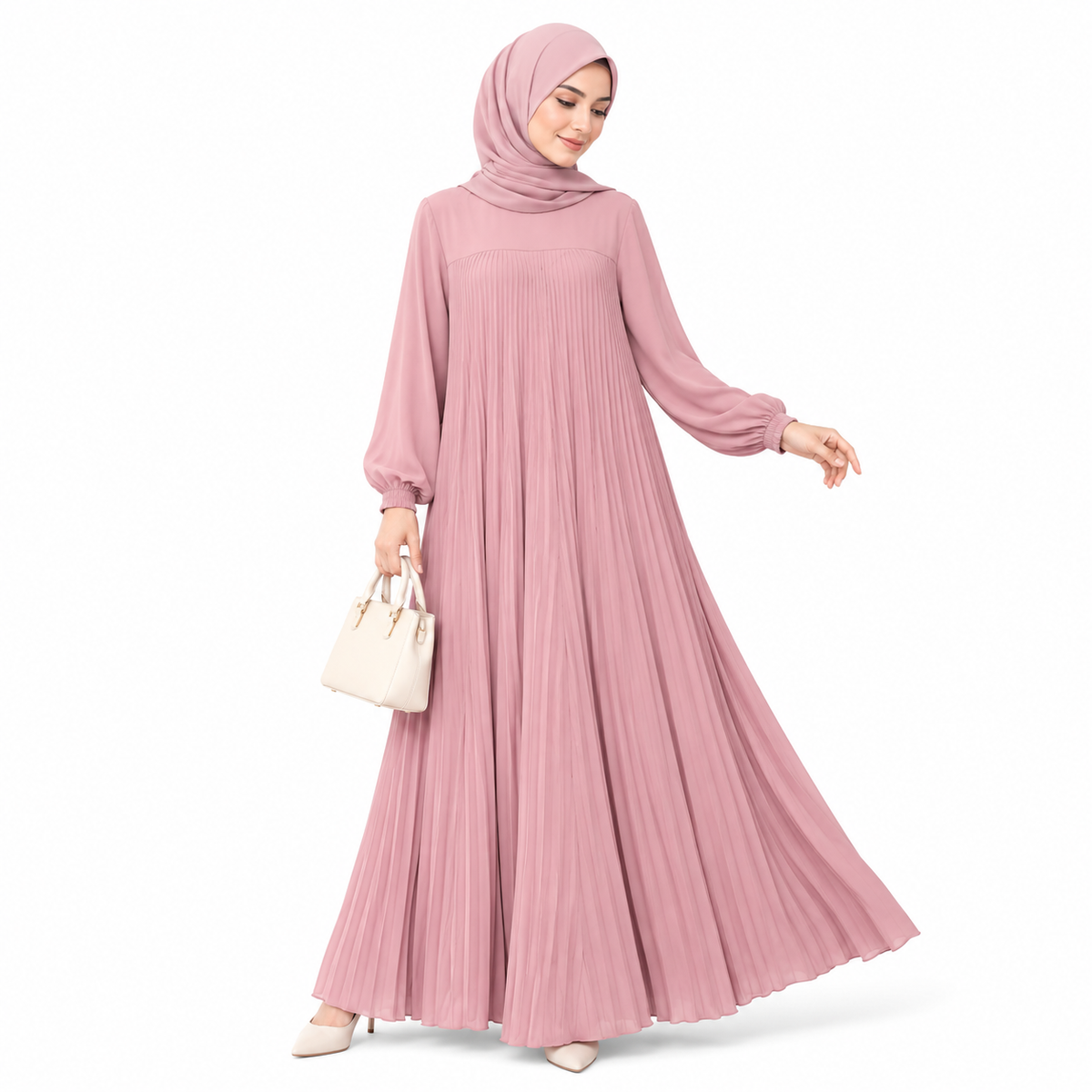 ZOALIN - Pleated Abaya - Pink - front