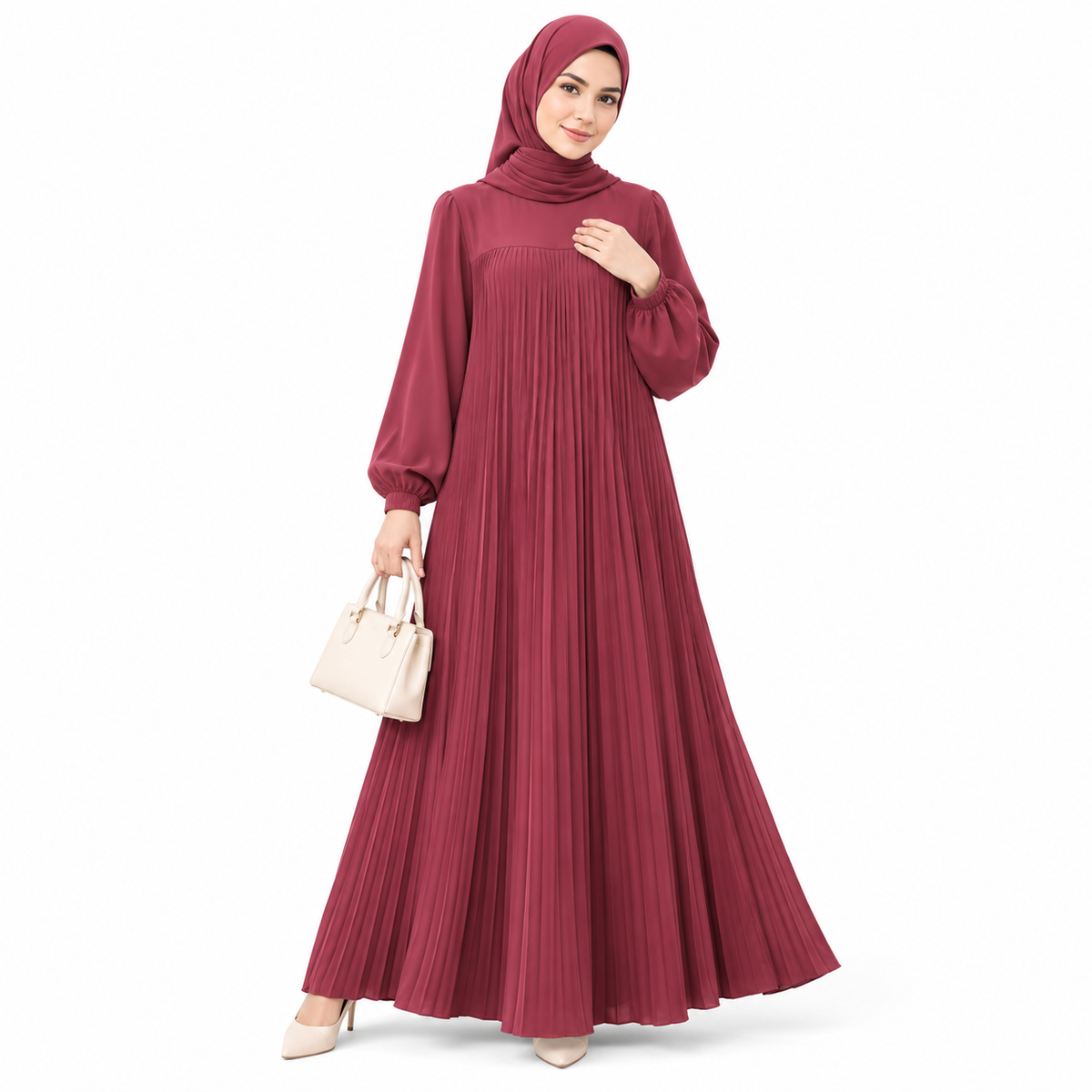 ZOALIN - Pleated Abaya - Rose - front