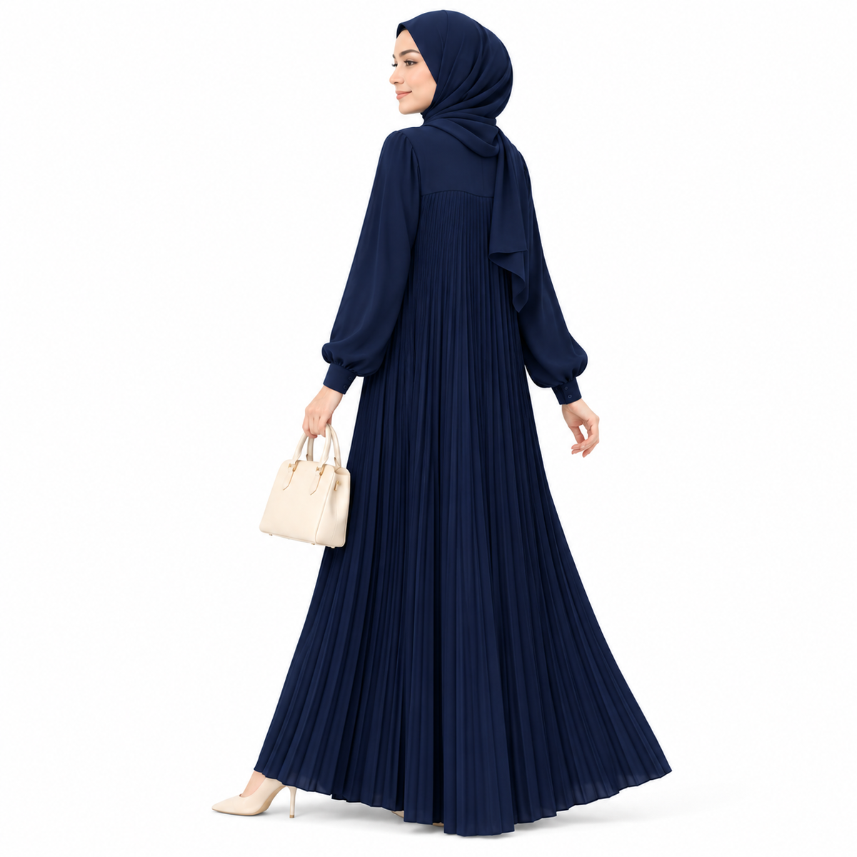 ZOALIN - Pleated Abaya - Navy - back