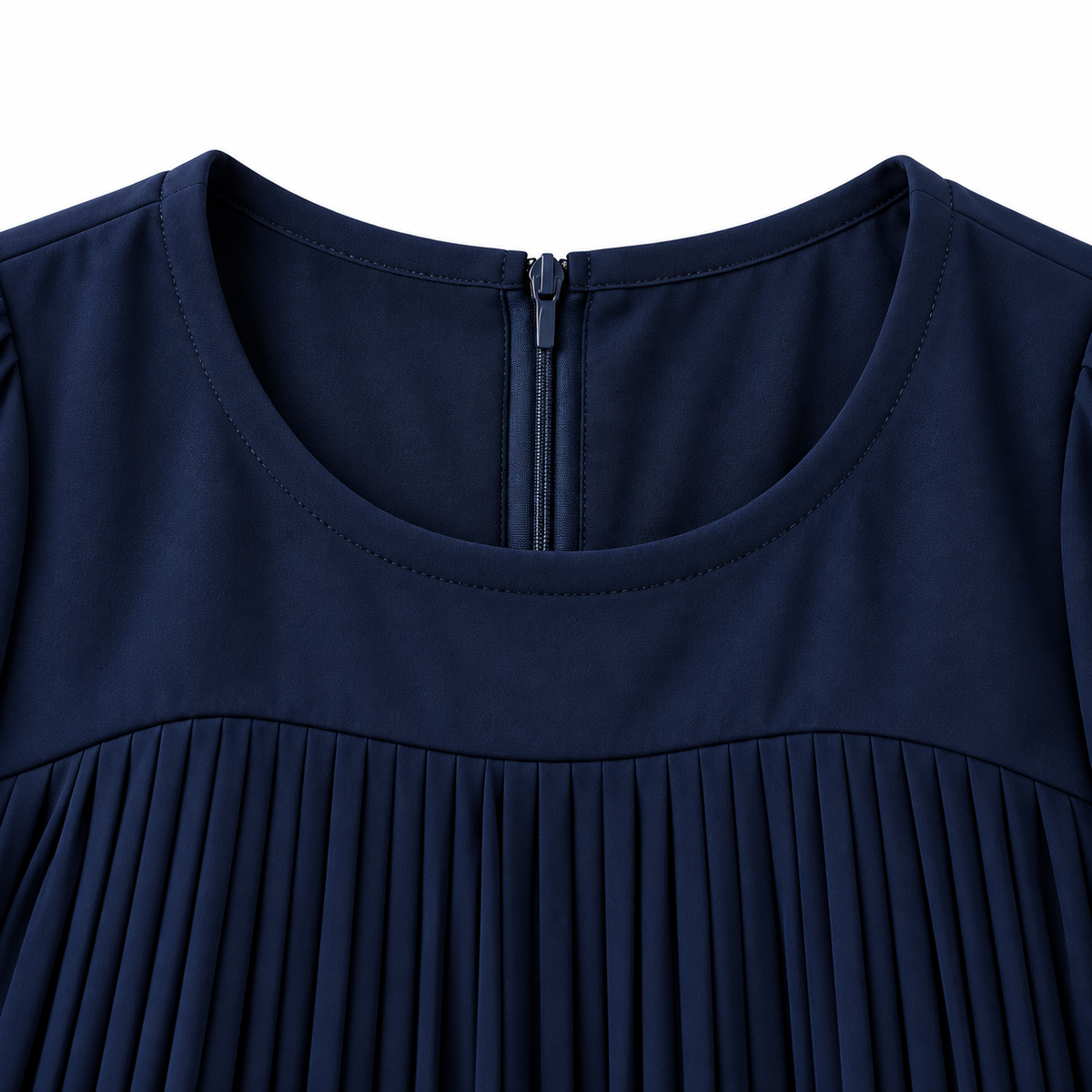 ZOALIN - Pleated Abaya - Navy - neckline detail
