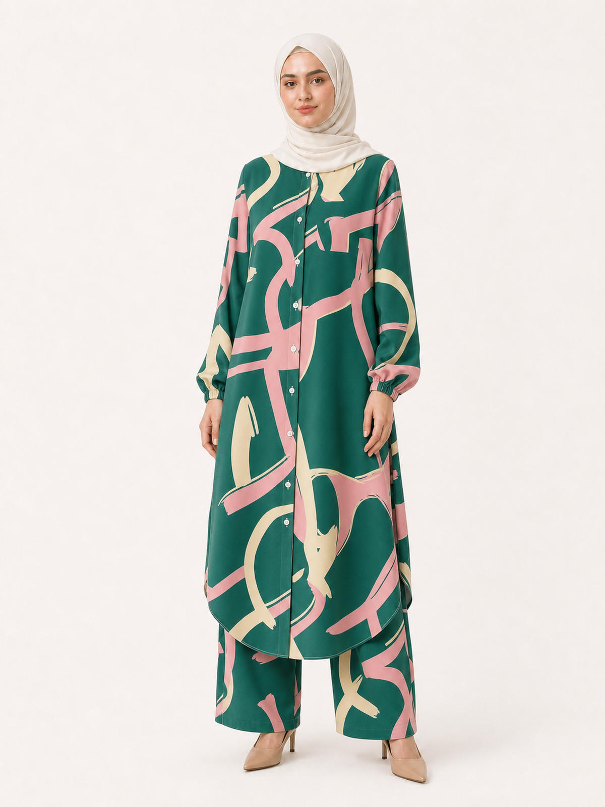 ZOALIN-SKU-COLOR-AUDIT-20260711-P03-03 | Printed Flow Tunic & Wide-Leg Pants Set | Mint Print front view