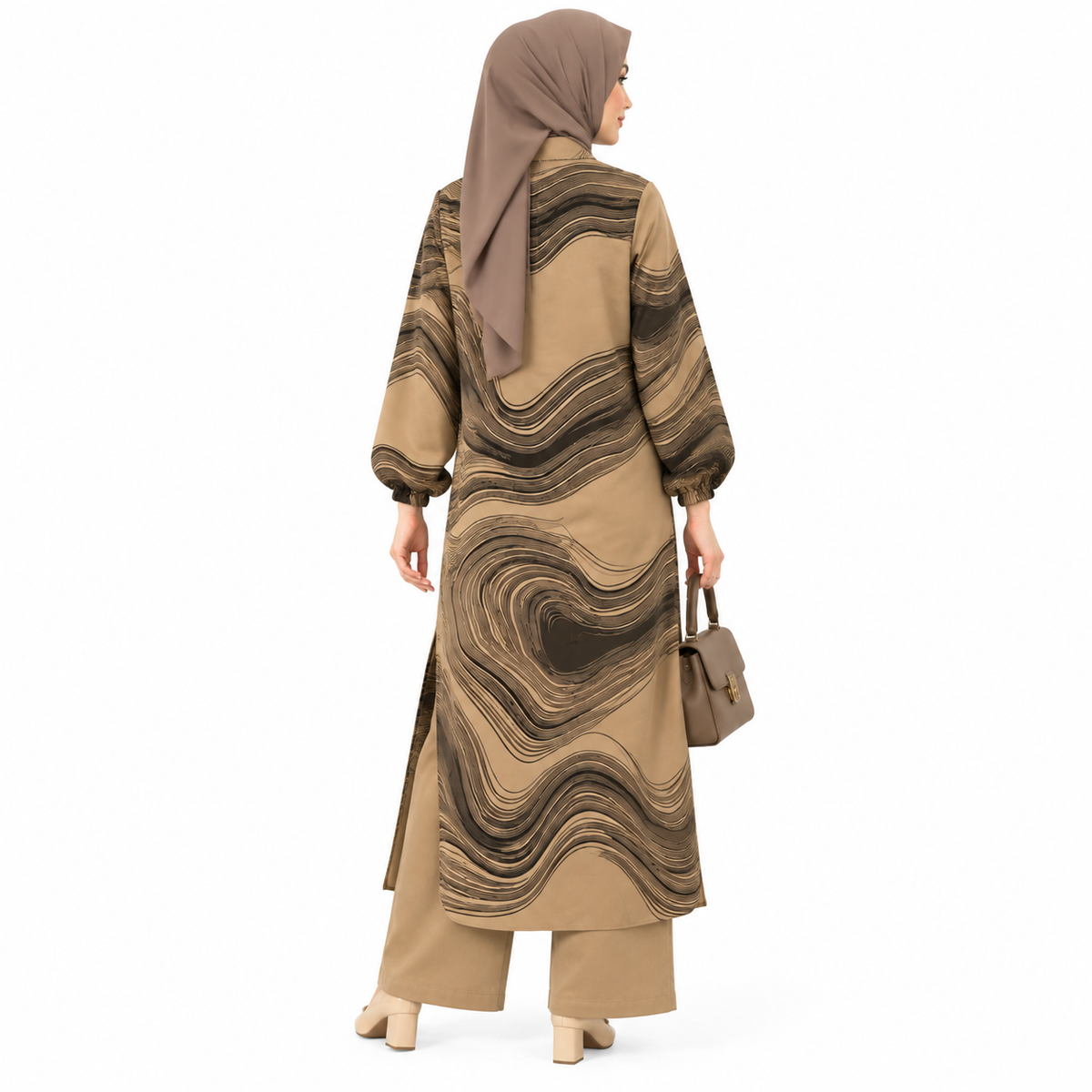 ZOALIN - Printed Flow Tunic & Wide-Leg Pants Set - Khaki Print - back