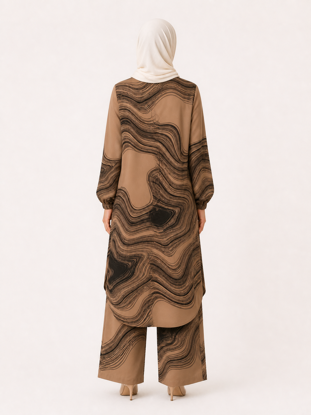 ZOALIN - Printed Flow Tunic & Wide-Leg Pants Set - Khaki Print - back