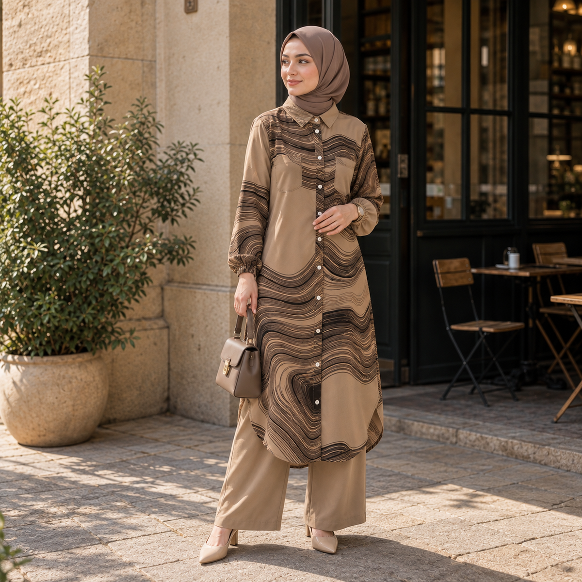 Completo con tunica stampata real-life styling