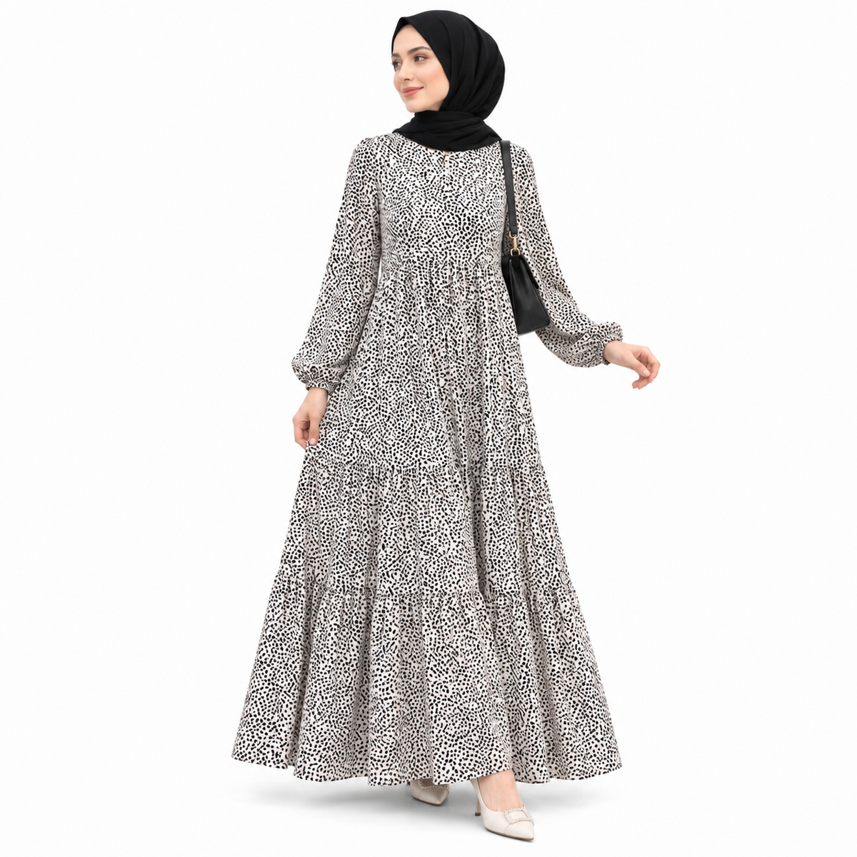 ZOALIN - Printed Tiered Maxi Dress - White - front