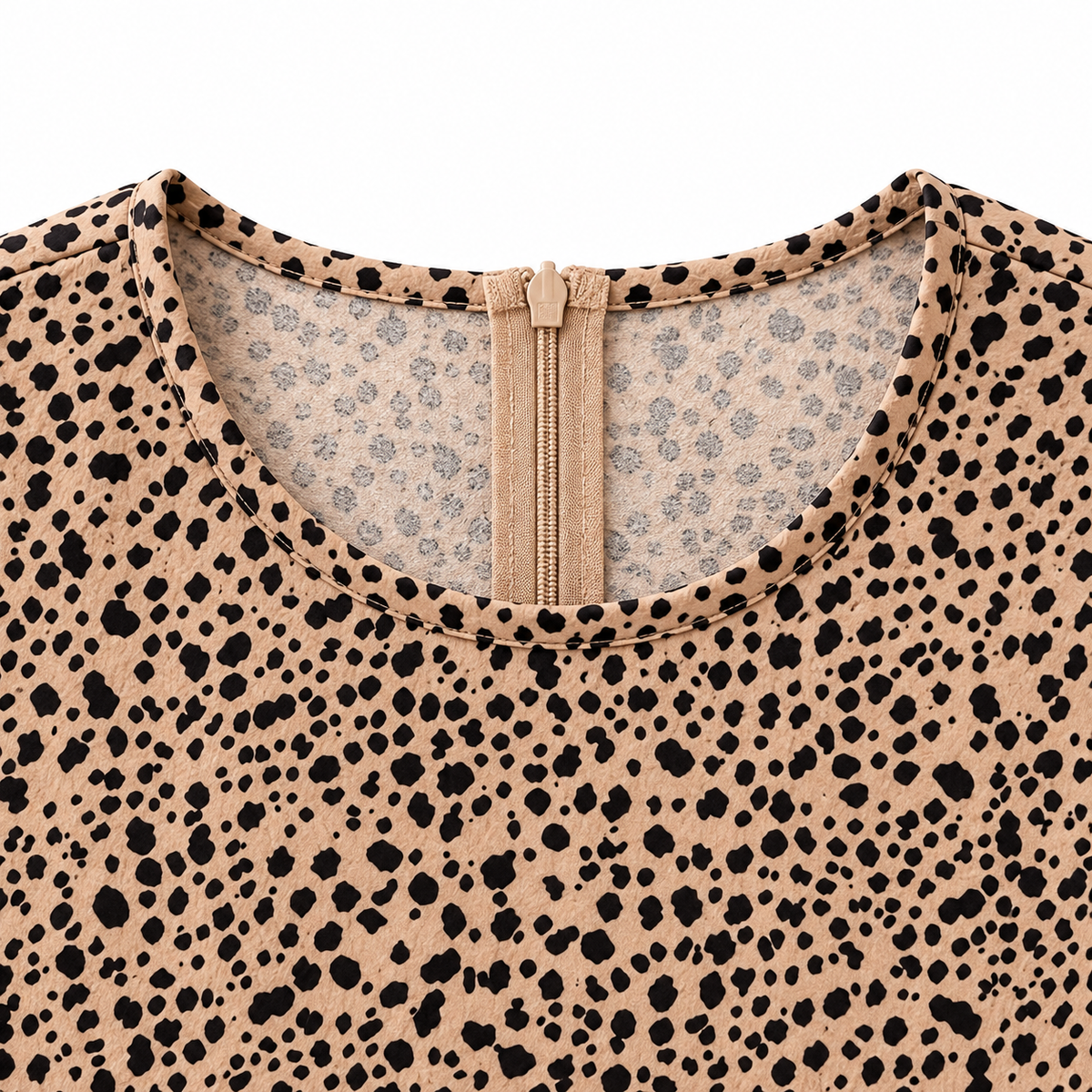 ZOALIN - Printed Tiered Maxi Dress - Camel - neckline detail