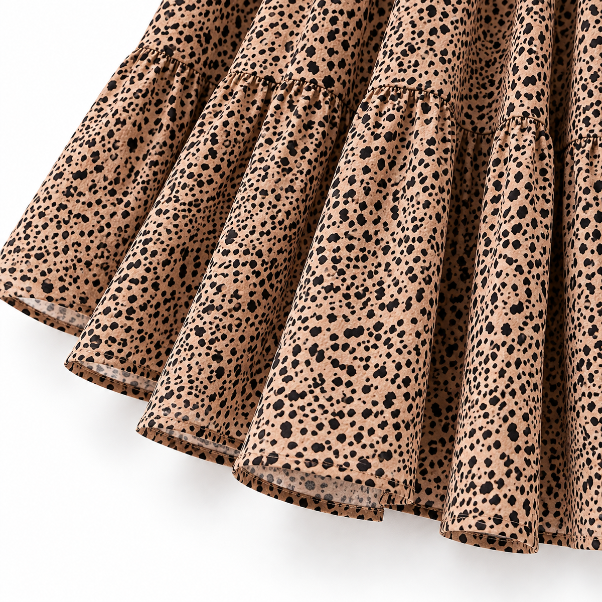 ZOALIN - Printed Tiered Maxi Dress - Camel - tiered hem detail