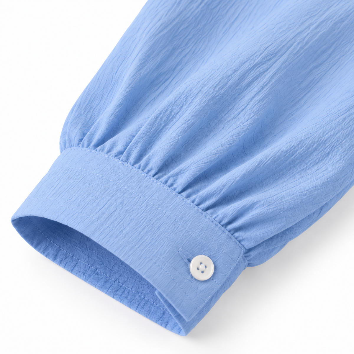 ZOALIN - Relaxed Button Shirt & Wide-Leg Pants Set - Sky Blue - cuff detail