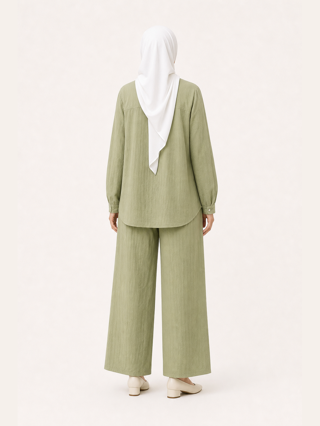 ZOALIN-GALLERY-UNIFIED-1200X1600-20260711-P07-16 | Relaxed Button Shirt & Wide-Leg Pants Set | Sage back view