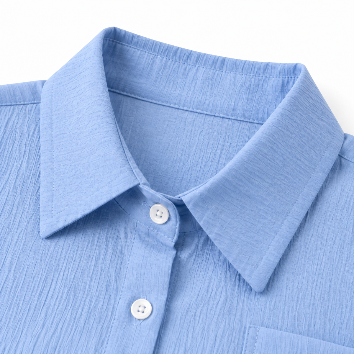 ZOALIN - Relaxed Button Shirt & Wide-Leg Pants Set - Sky Blue - collar detail