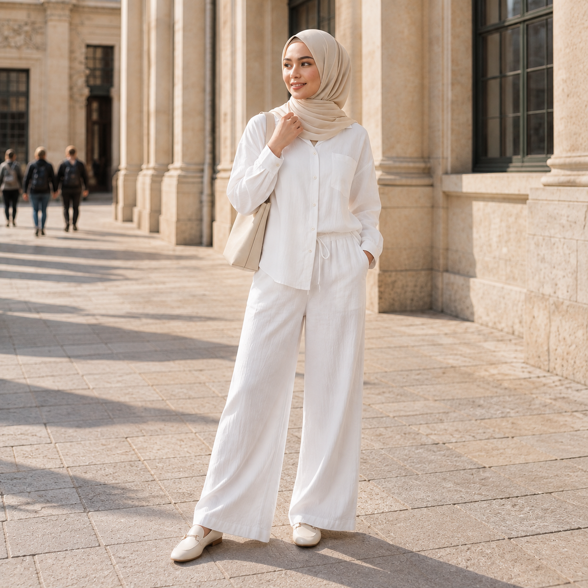 ZOALIN - Relaxed Button Shirt & Wide-Leg Pants Set - White - lifestyle