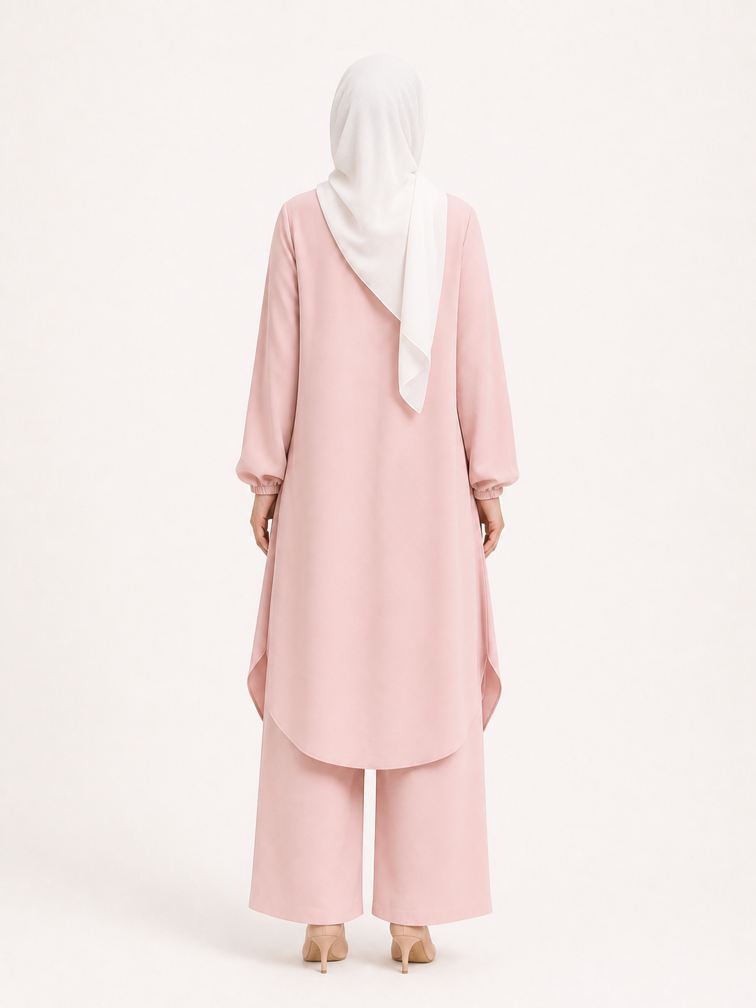 ZOALIN - Soft Layered Button Tunic & Pants Set - Blush Pink - back