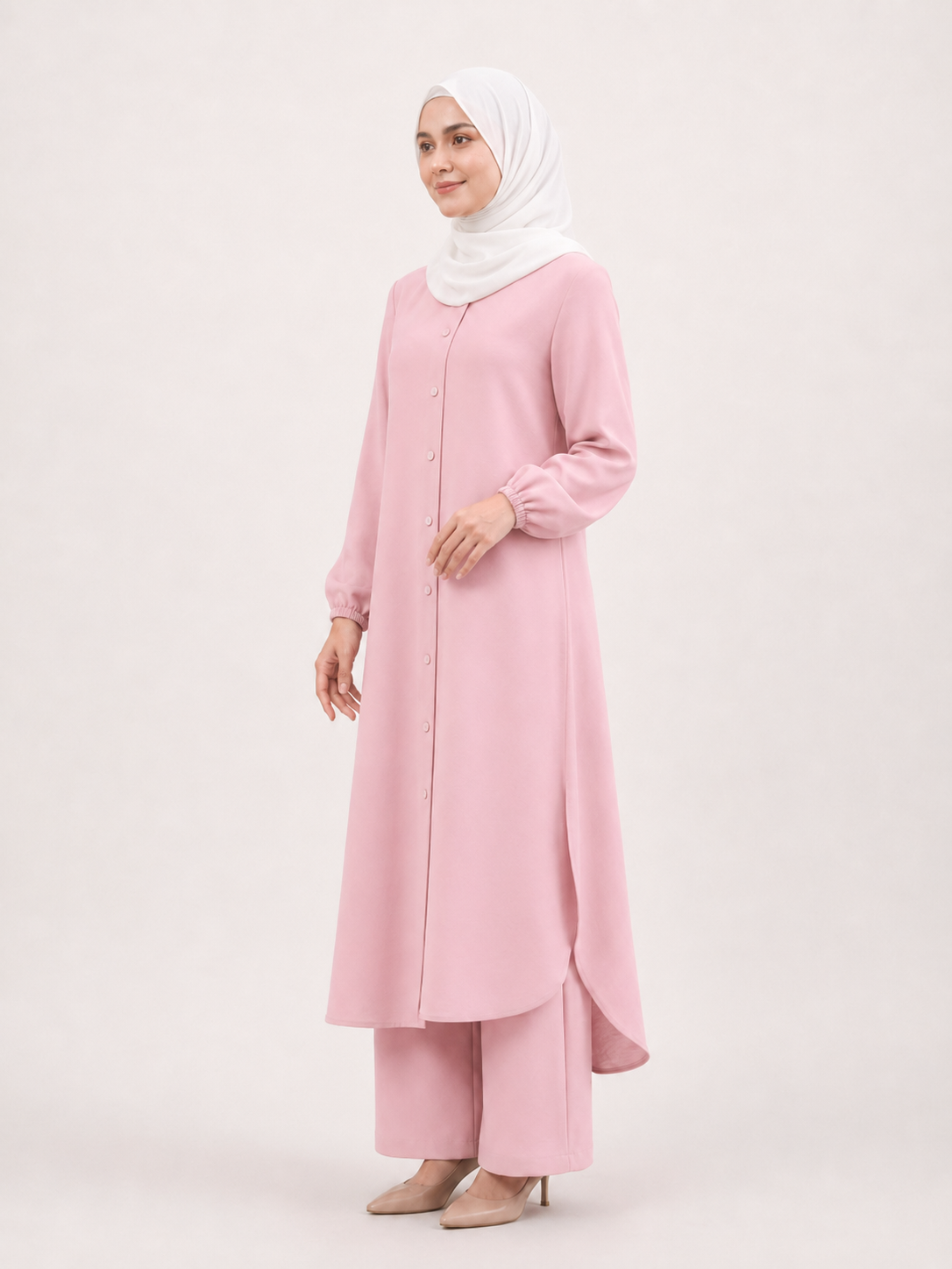 ZOALIN-P02-05-REPLACEMENT-20260711 | Soft Layered Button Tunic & Pants Set | Blush Pink side angle