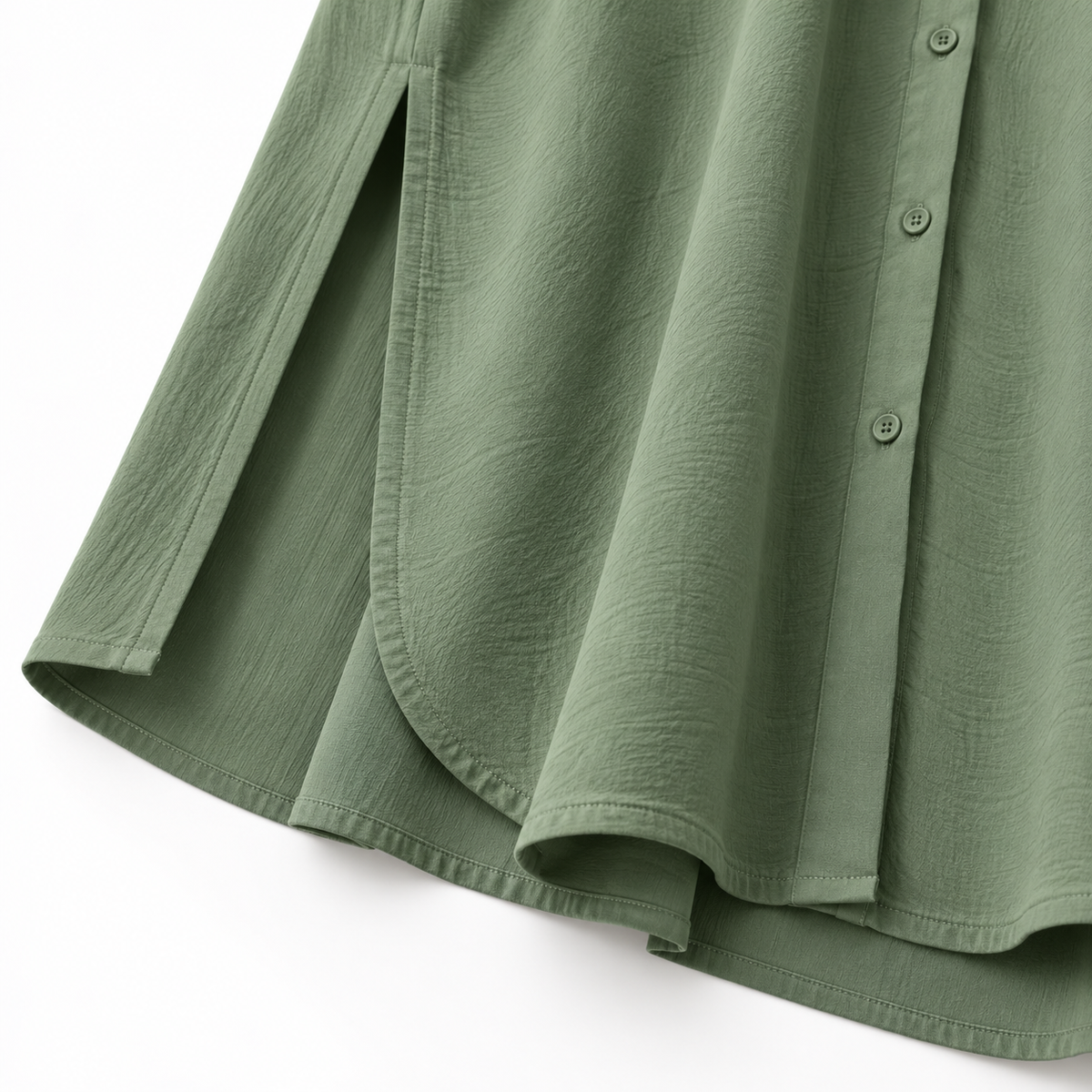 ZOALIN - Soft Layered Button Tunic & Pants Set - Sage Green - hem detail