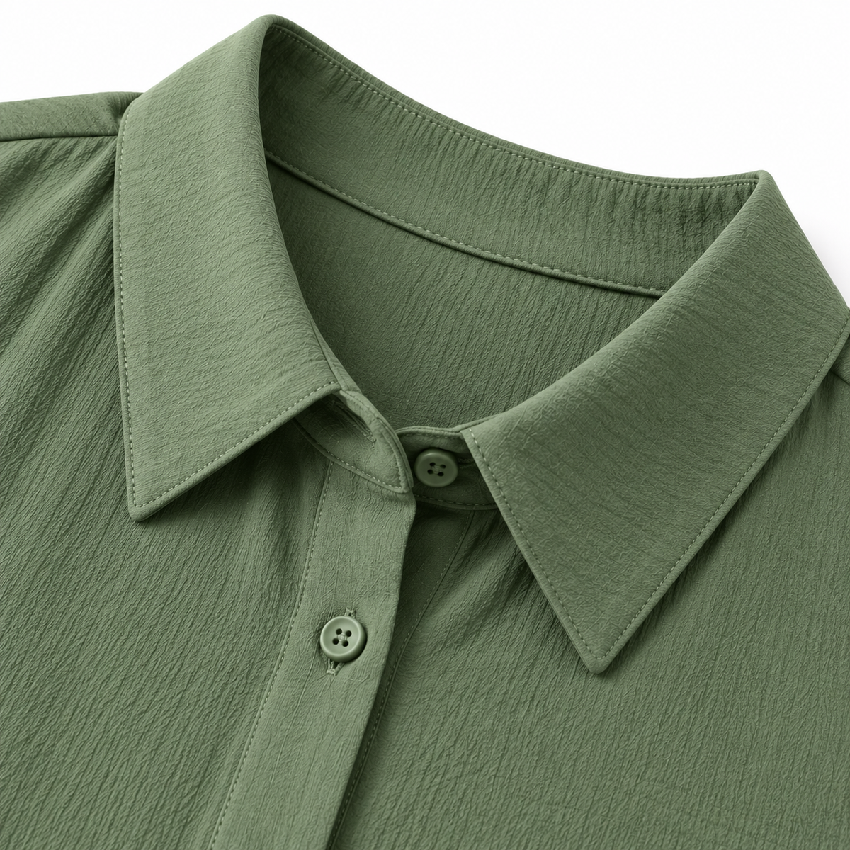 ZOALIN - Soft Layered Button Tunic & Pants Set - Sage Green - collar detail
