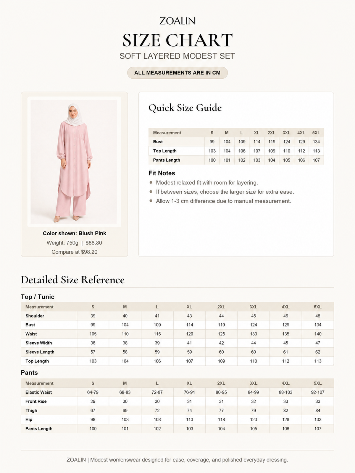 ZOALIN - Soft Layered Button Tunic & Pants Set - size