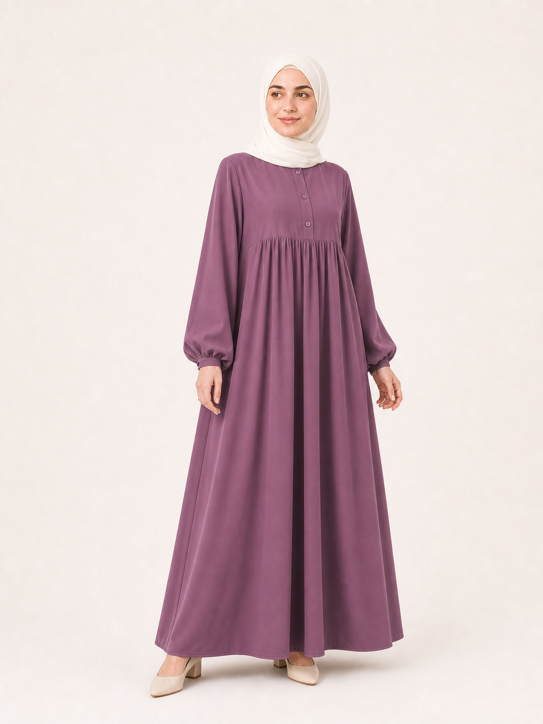 ZOALIN - Soft Gathered Abaya Maxi Dress - Mauve - front