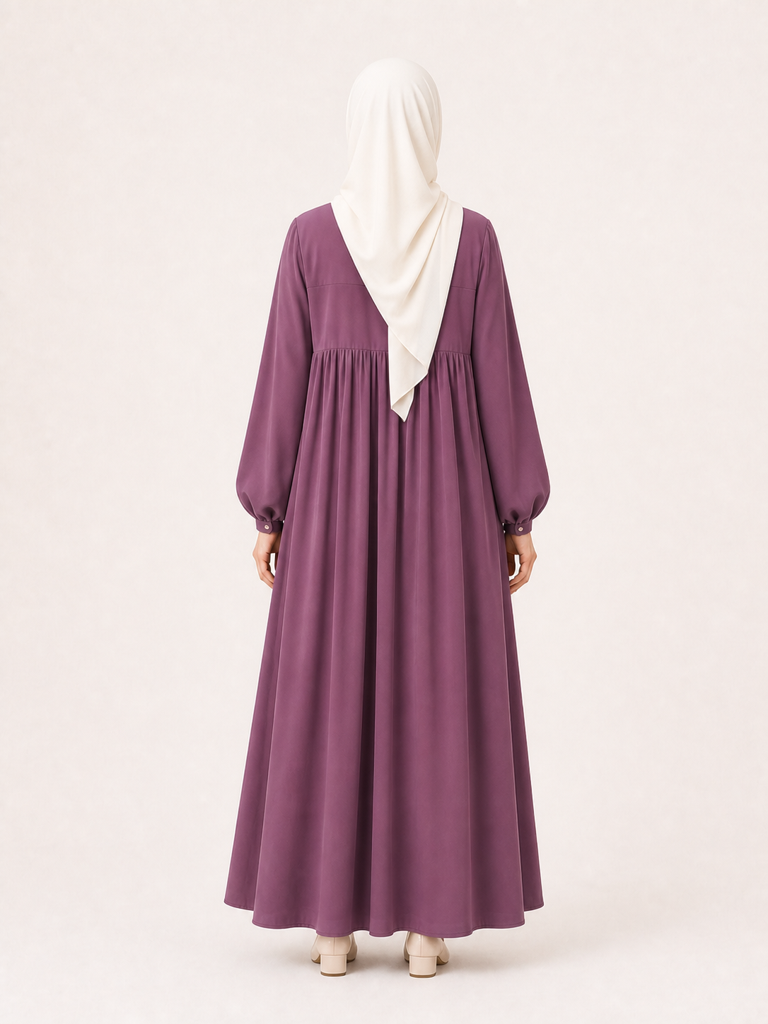 ZOALIN - Soft Gathered Abaya Maxi Dress - Mauve - back