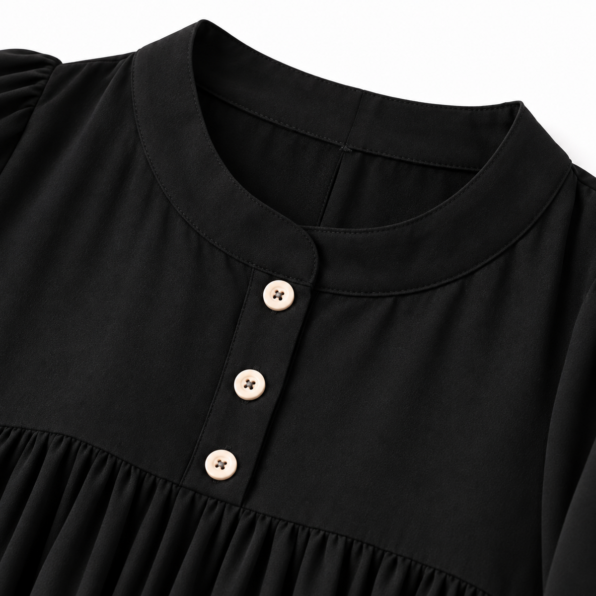 ZOALIN - Soft Gathered Abaya Maxi Dress - Black - neckline detail