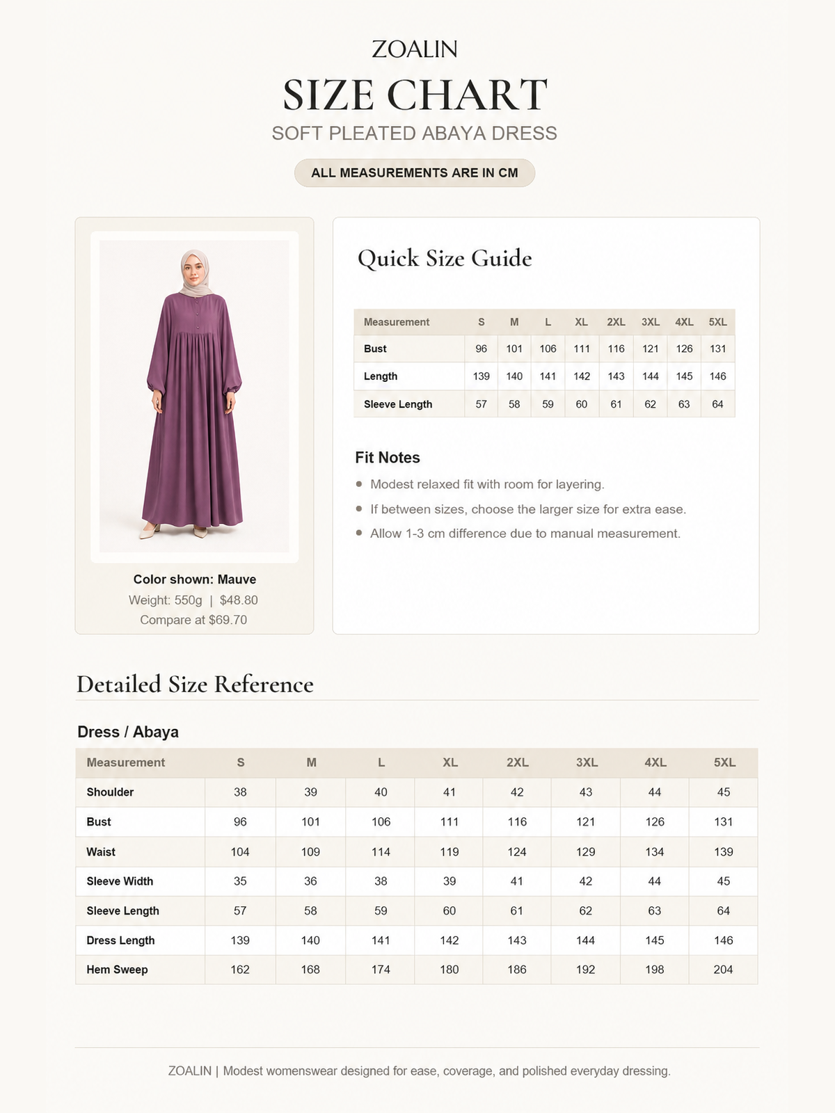 ZOALIN - Soft Gathered Abaya Maxi Dress - size