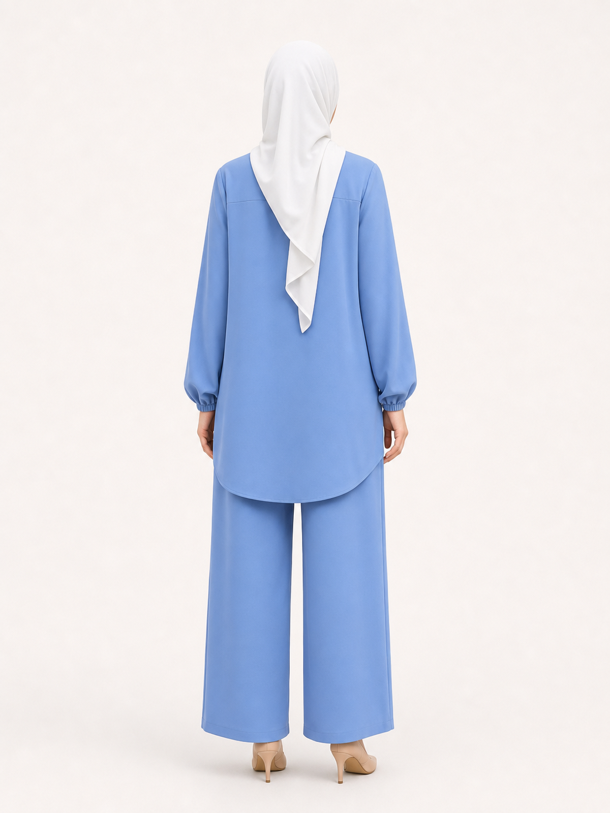 ZOALIN-GALLERY-UNIFIED-1200X1600-20260711-P09-06 | Tailored Collared Tunic & Wide-Leg Pants Set | Blue back view