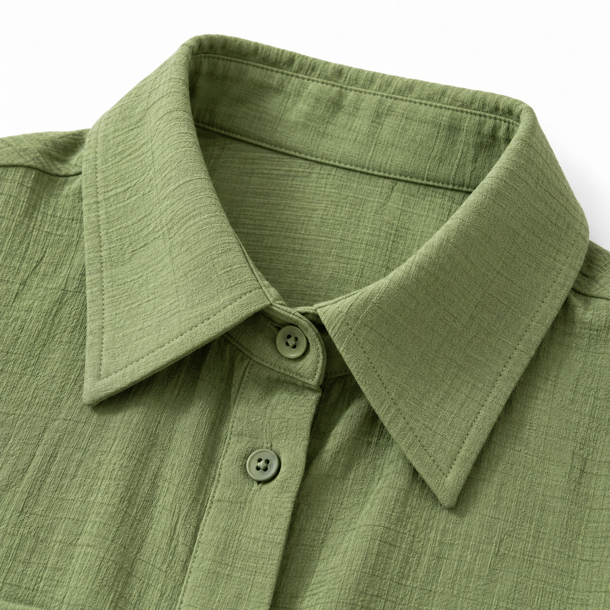 ZOALIN - Tailored Collared Tunic & Wide-Leg Pants Set - Sage - collar detail