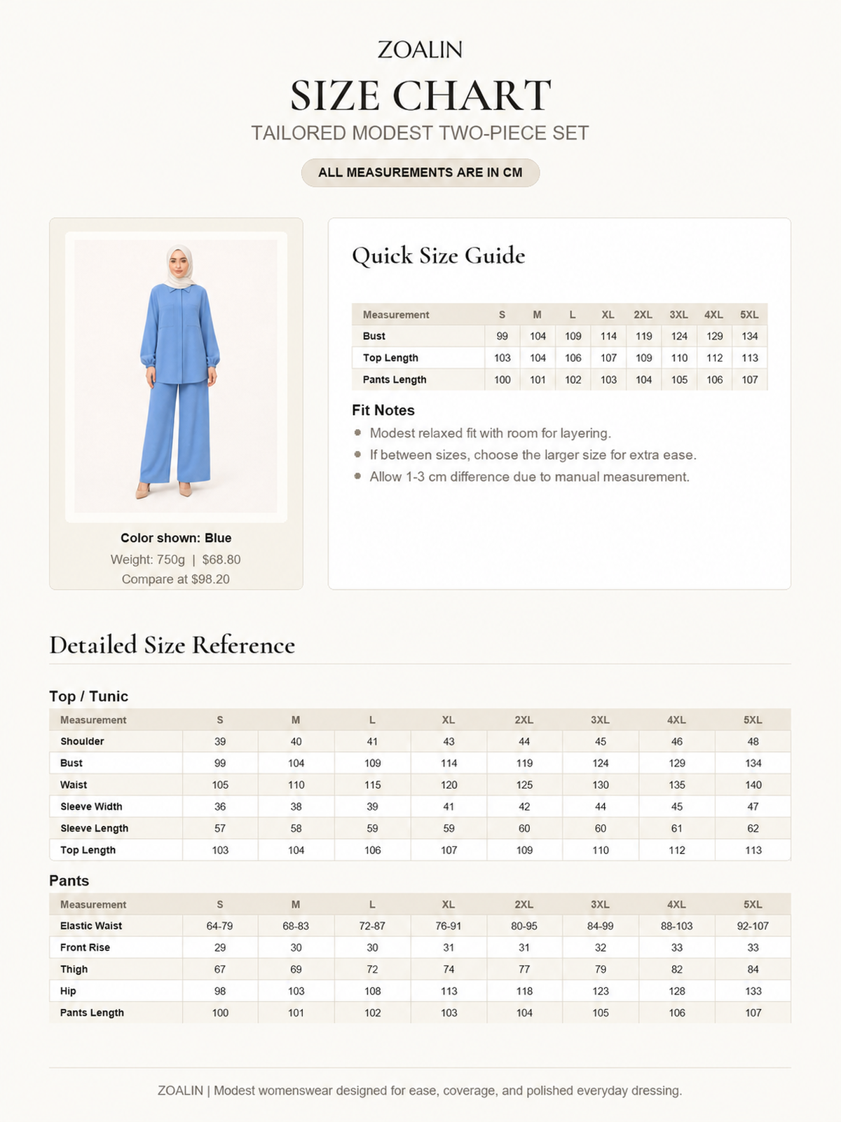 ZOALIN - Tailored Collared Tunic & Wide-Leg Pants Set - size