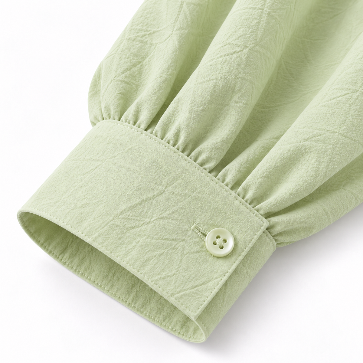 ZOALIN - Textured Rosette Shirt & Pants Set - Light Green - cuff detail