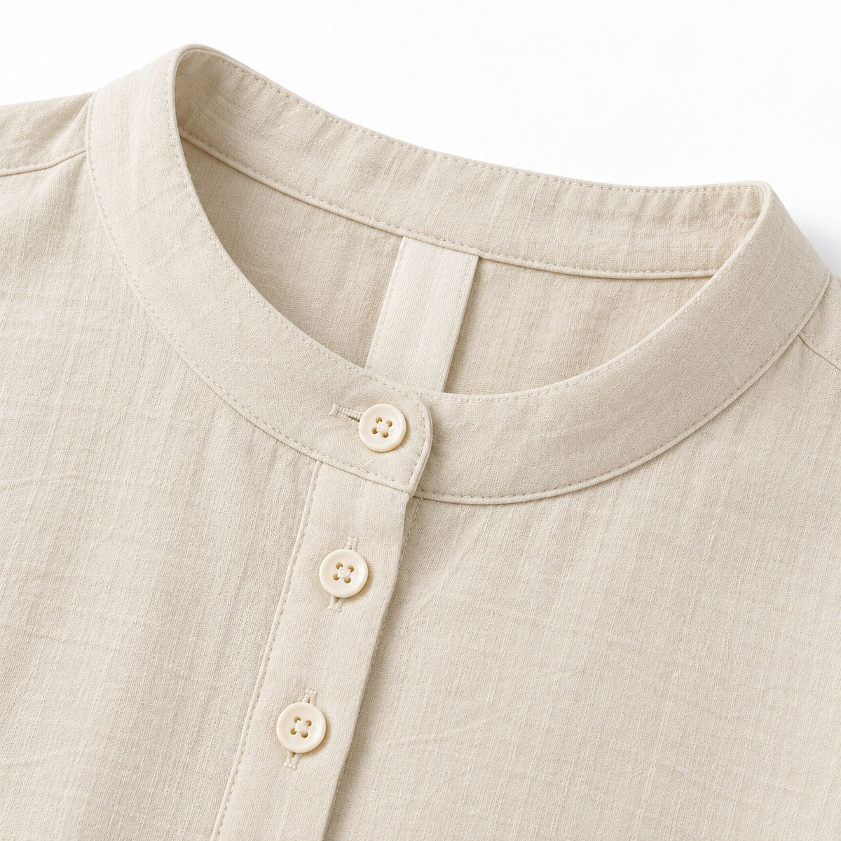 ZOALIN - Textured Tie-Waist Shirt & Pants Set - Cream - neckline detail