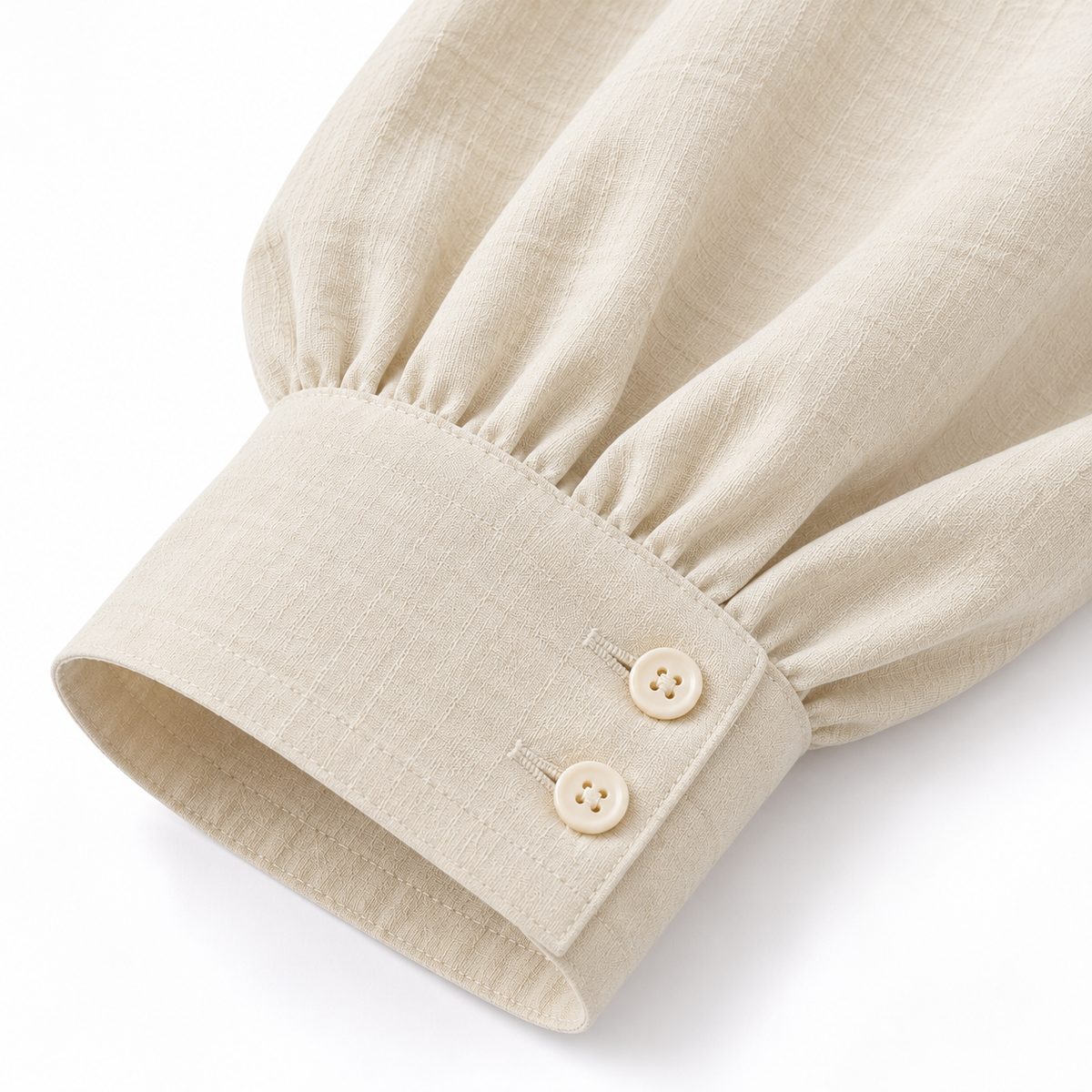 ZOALIN - Textured Tie-Waist Shirt & Pants Set - Cream - cuff detail