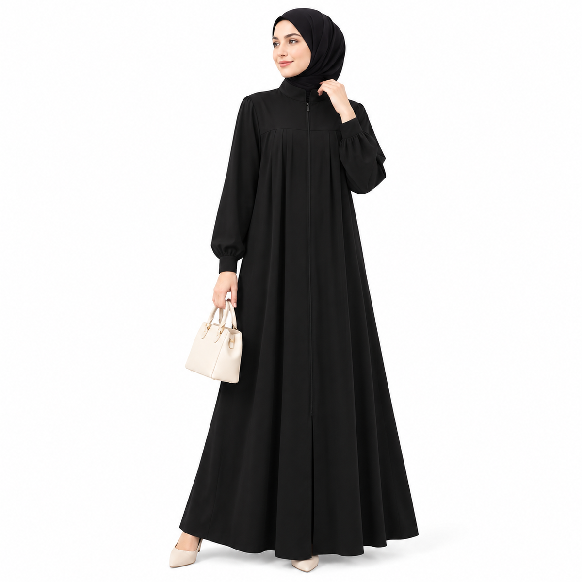 ZOALIN - Zip-Front Abaya - Black - front