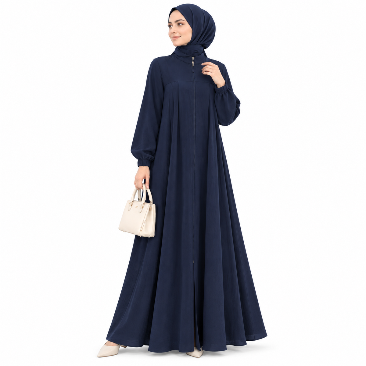 ZOALIN - Zip-Front Abaya - Navy - front