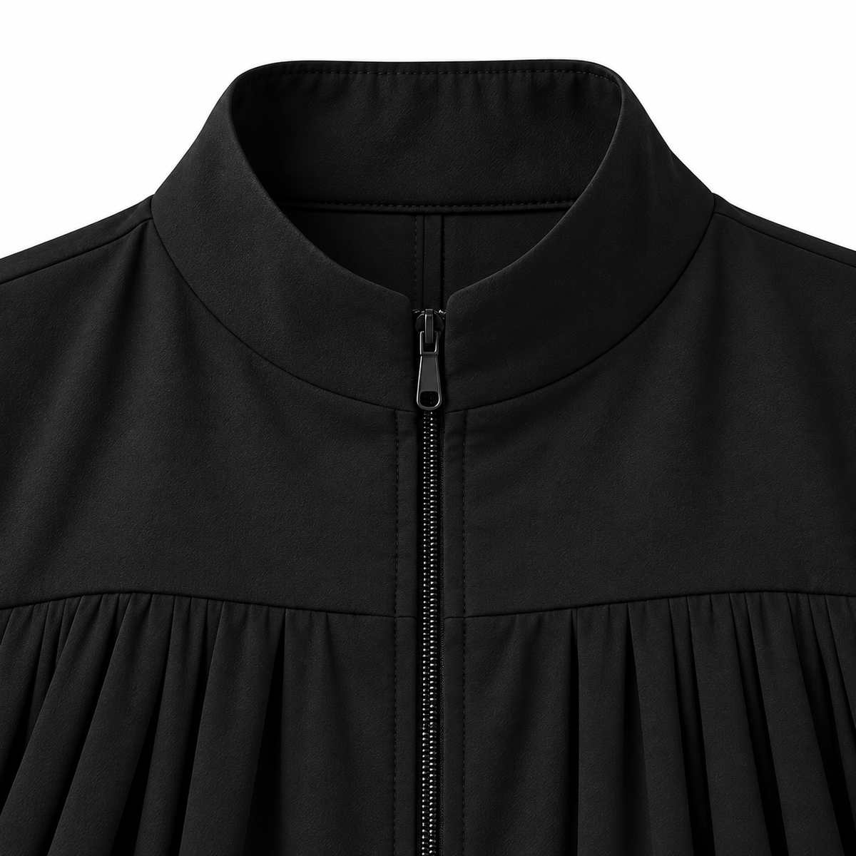 ZOALIN - Zip-Front Abaya - Black - neckline detail