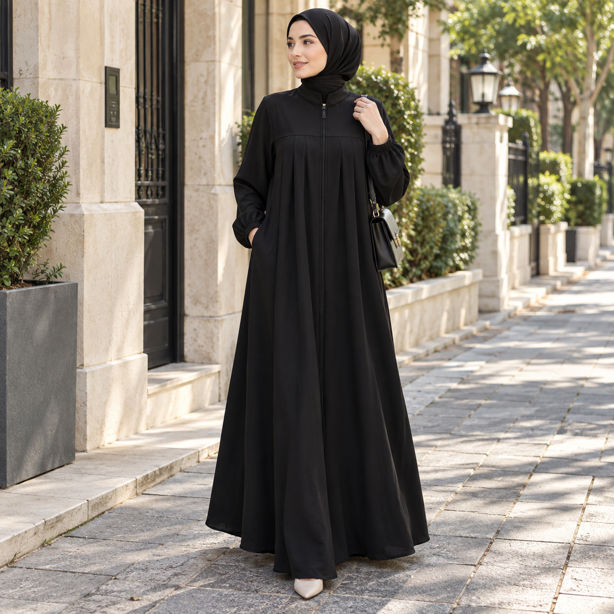 ZOALIN - Zip-Front Abaya - Black - lifestyle