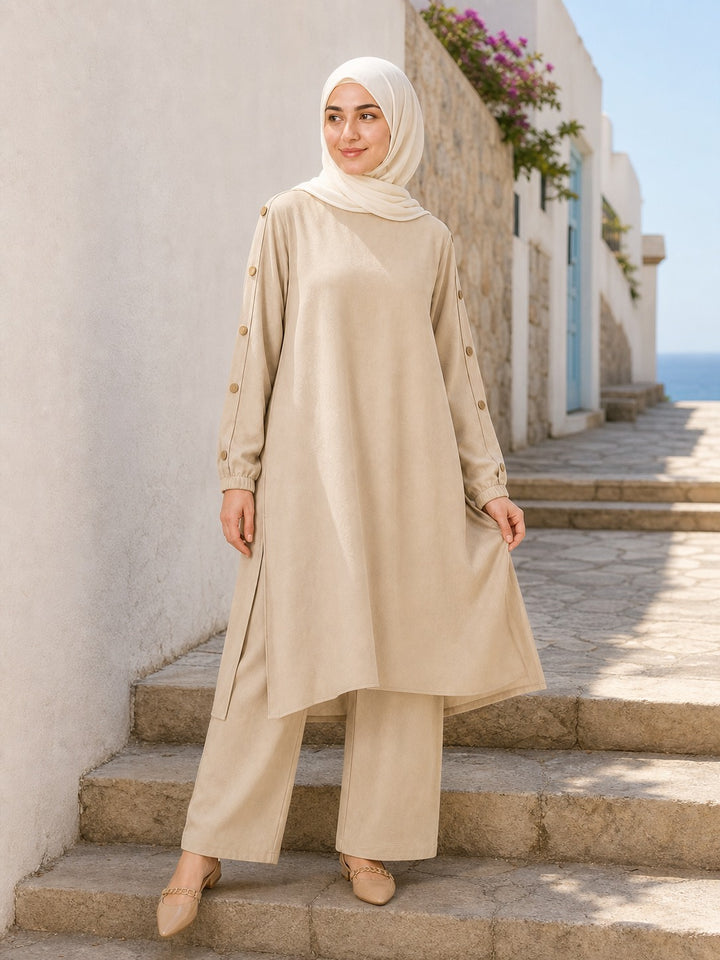 Elegant Button-Sleeve Tunic & Pants Set