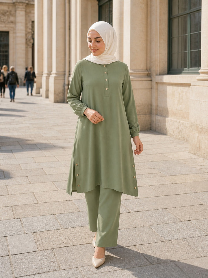 Everyday Button-Detail Tunic & Pants Set