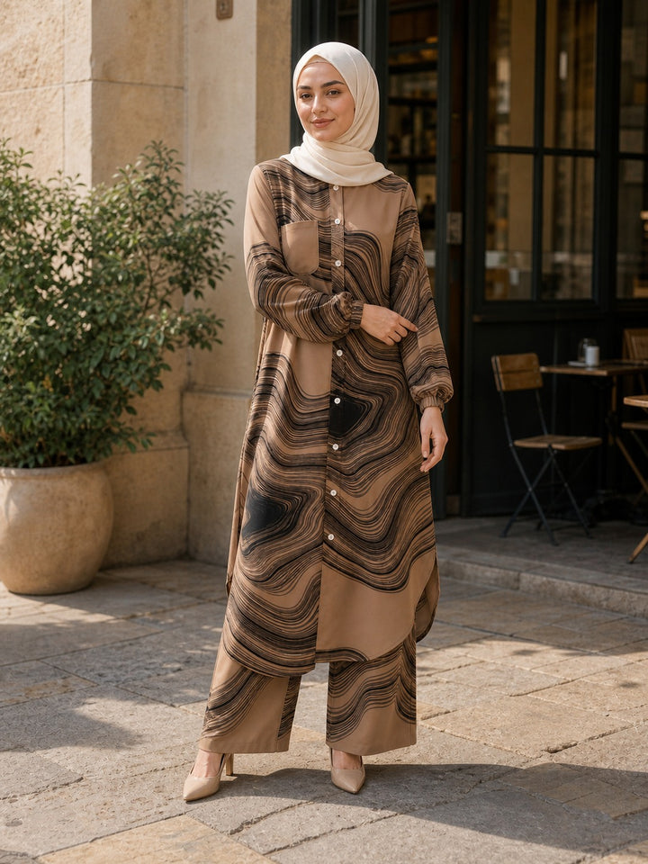 Printed Flow Tunic & Wide-Leg Pants Set
