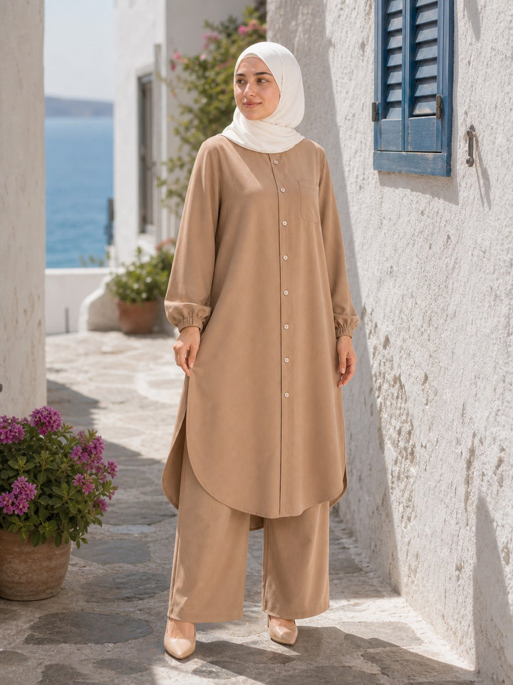 Soft Layered Button Tunic & Pants Set