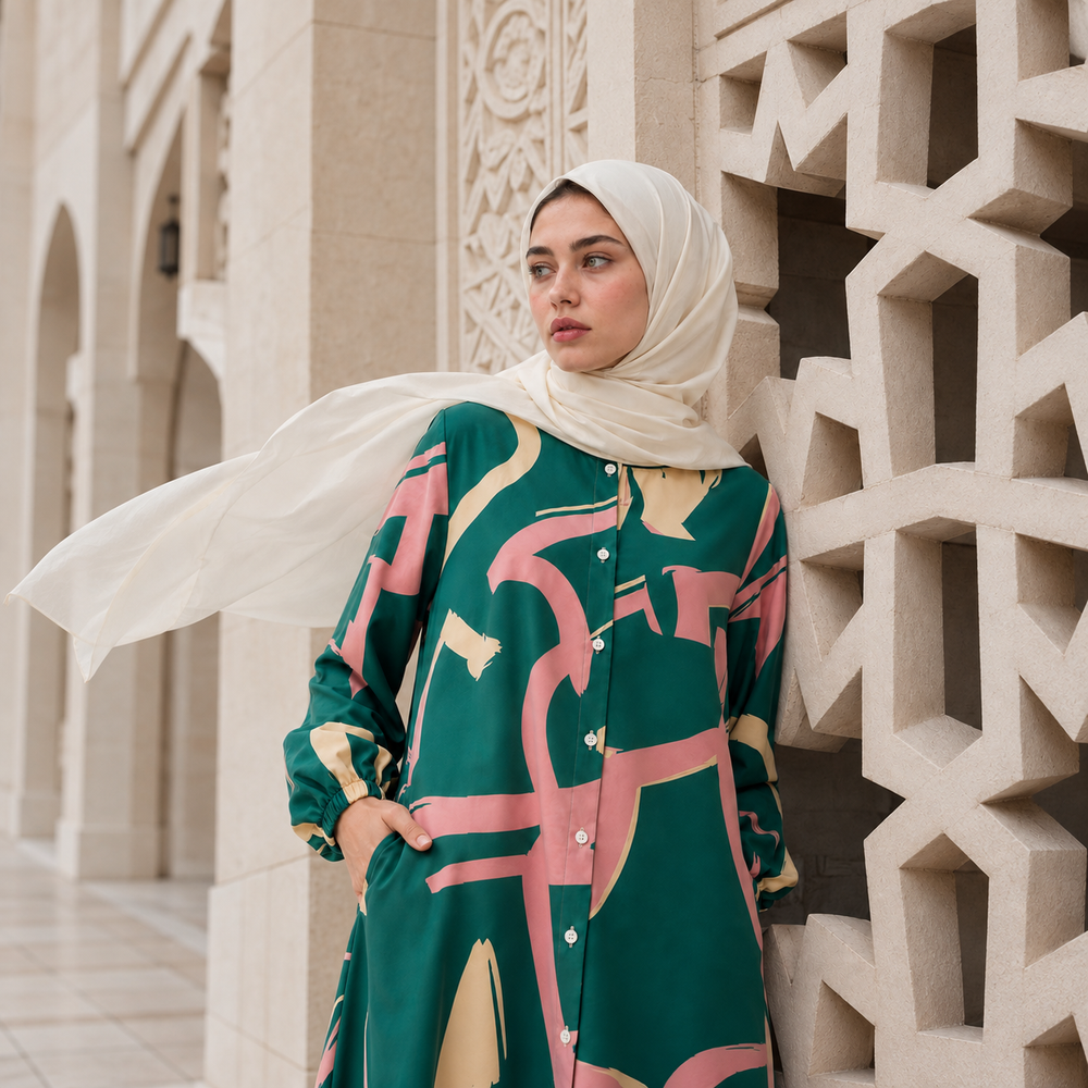 طقم تونيك بنقشة تجريدية — scene styling