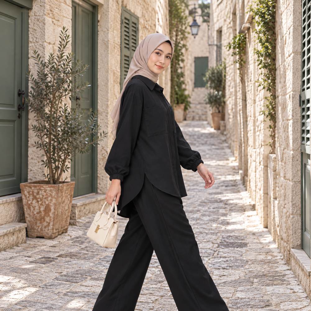 Ensemble tunique à col — scene styling